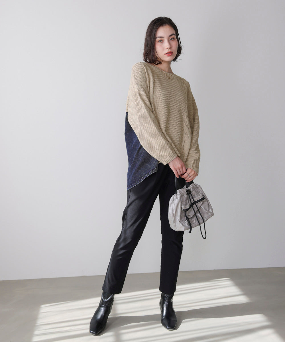 ケーブルデニムコンビニットプルオーバー