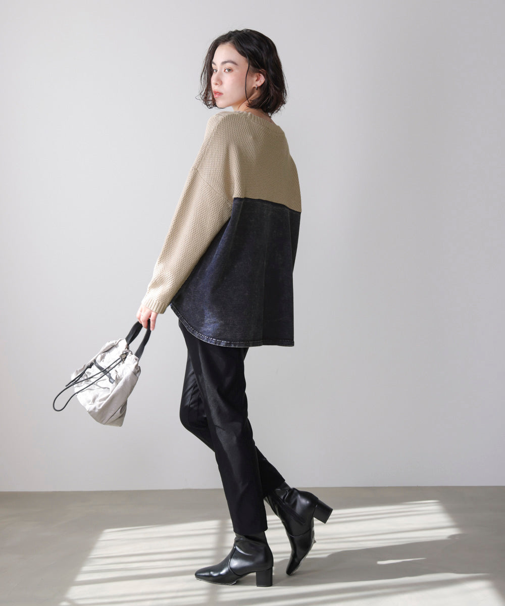 ケーブルデニムコンビニットプルオーバー