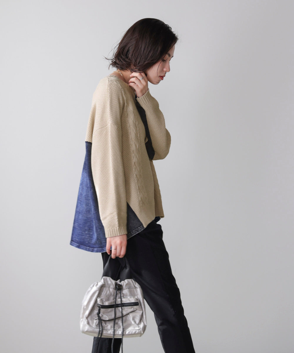 ケーブルデニムコンビニットプルオーバー