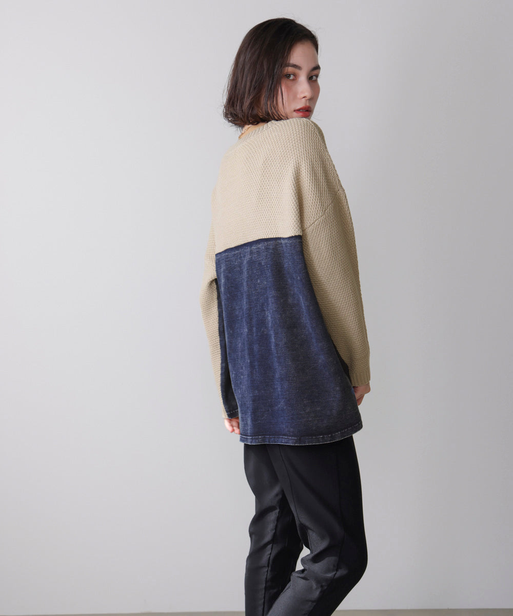 ケーブルデニムコンビニットプルオーバー