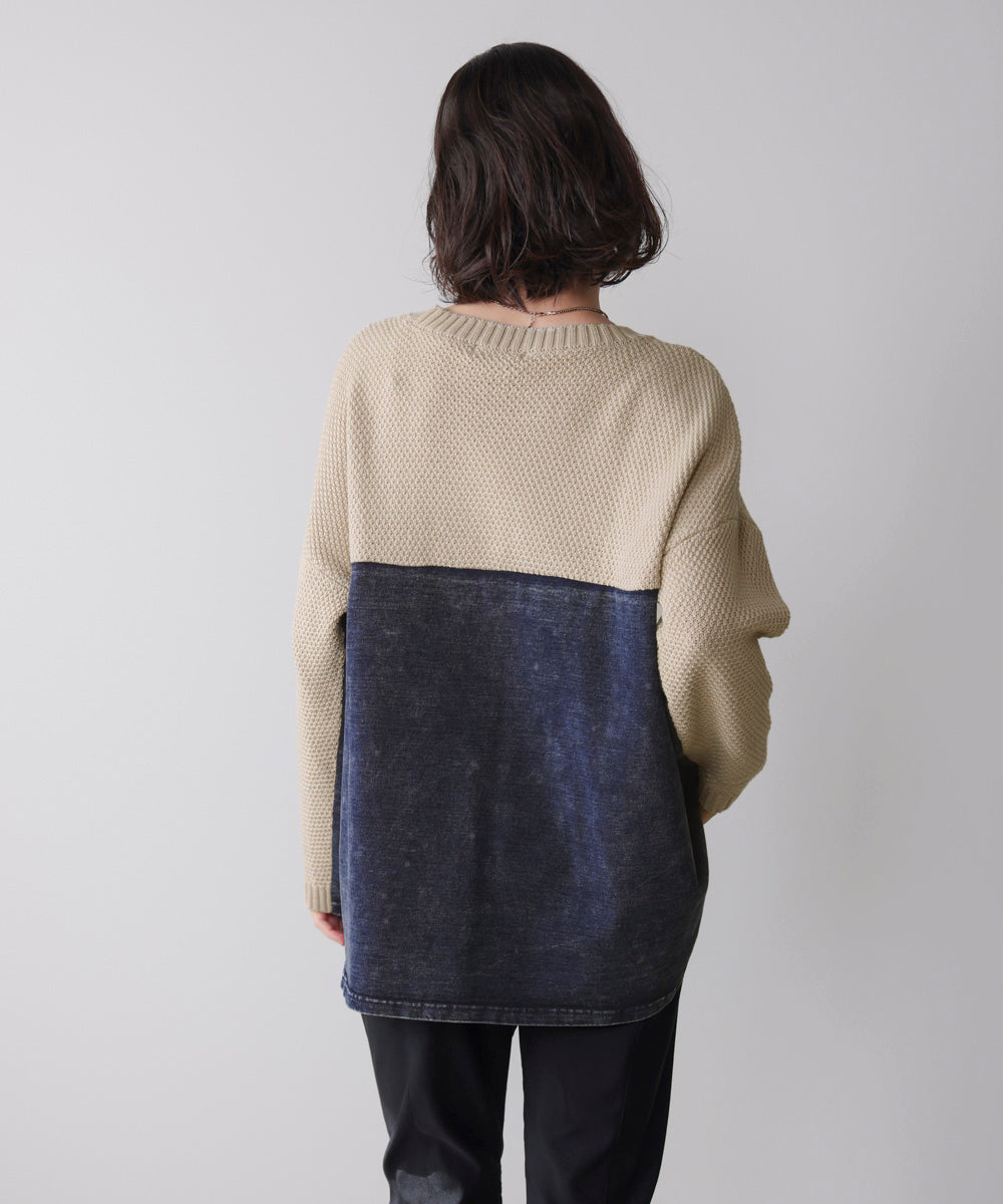 ケーブルデニムコンビニットプルオーバー