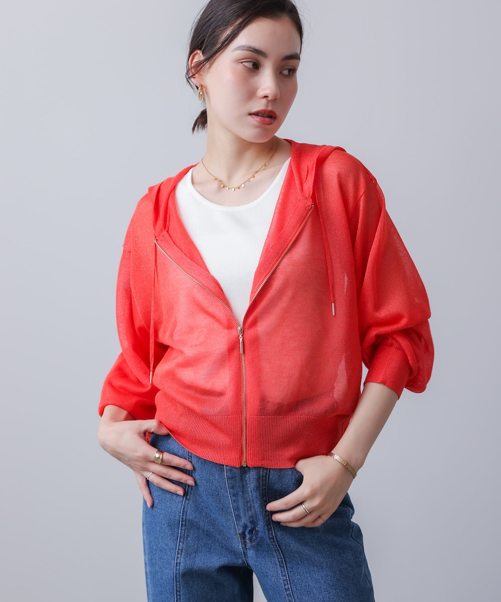 シアーラメフードニット