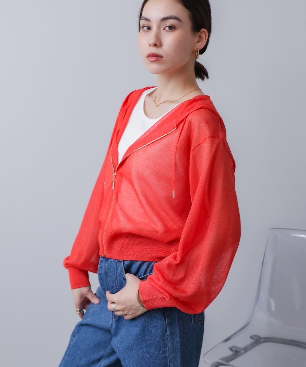 シアーラメフードニット