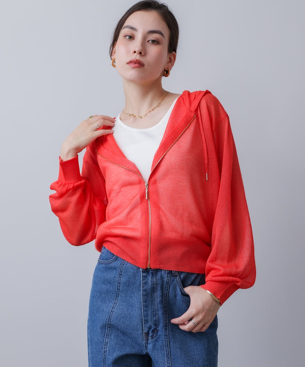 シアーラメフードニット