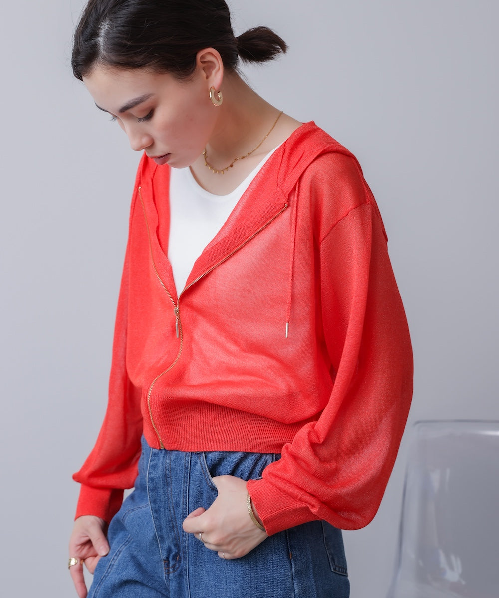 シアーラメフードニット