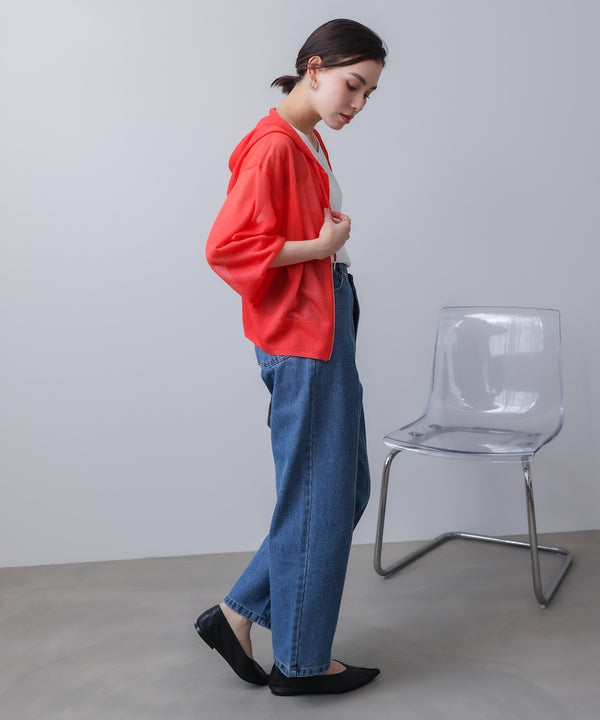 シアーラメフードニット