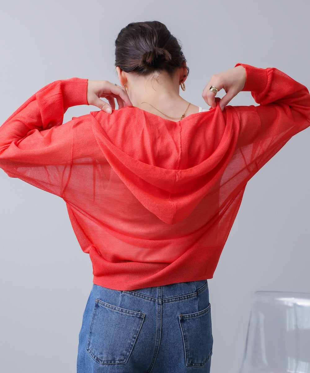 シアーラメフードニット