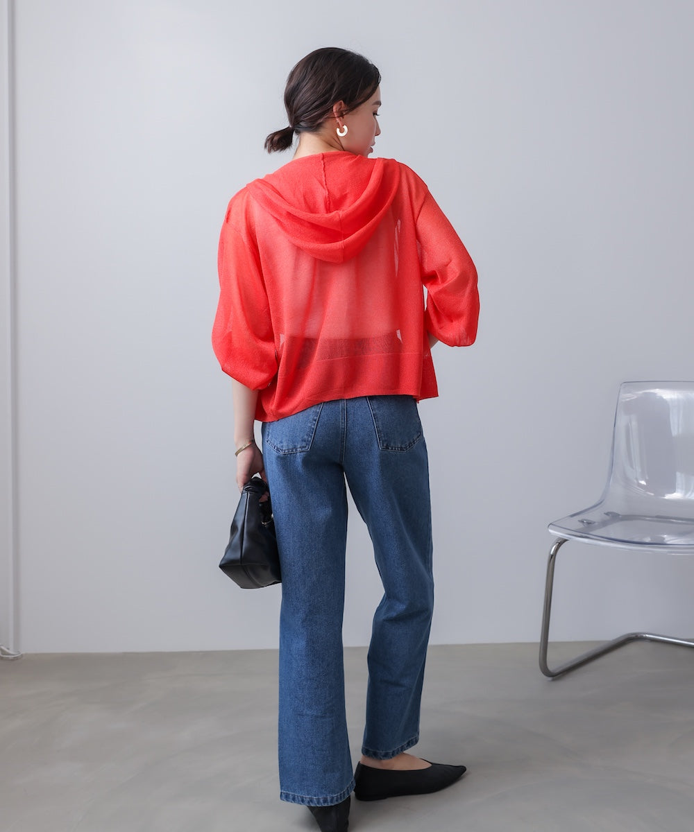 シアーラメフードニット