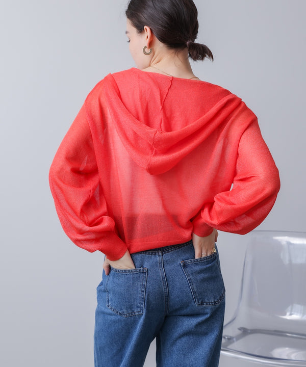 シアーラメフードニット