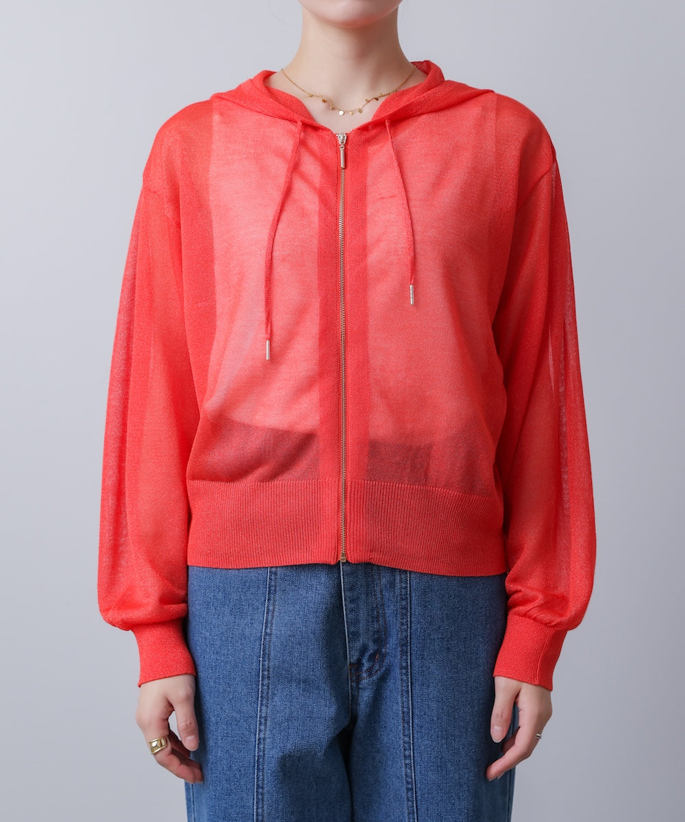 シアーラメフードニット