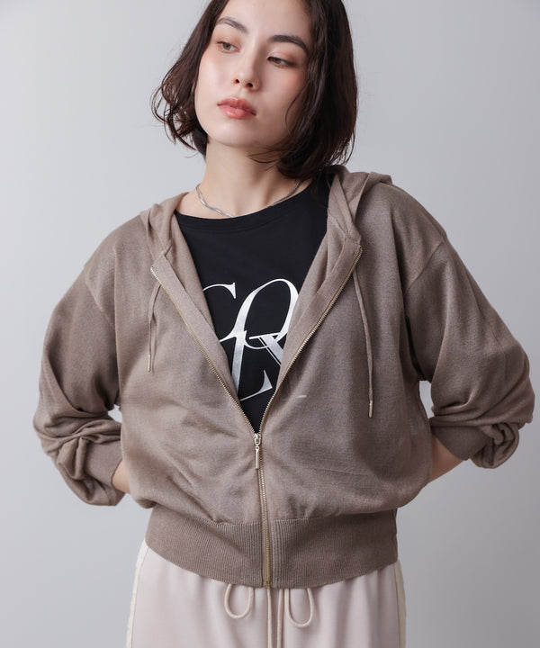 シアーラメフードニット