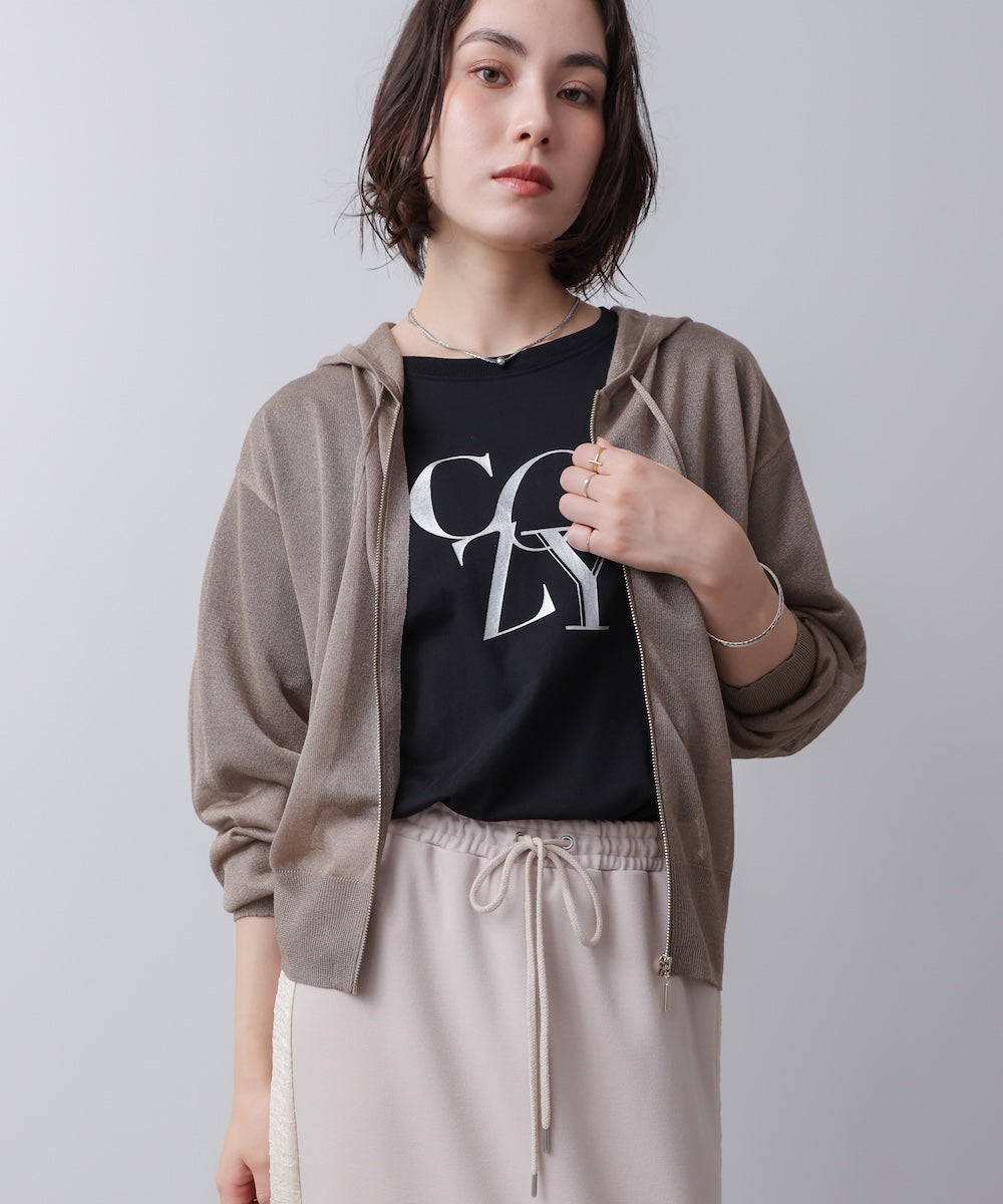 シアーラメフードニット