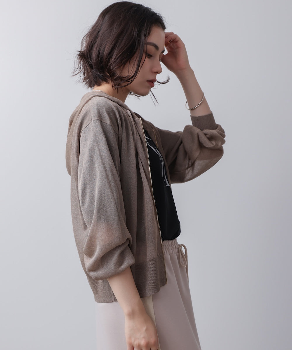 シアーラメフードニット