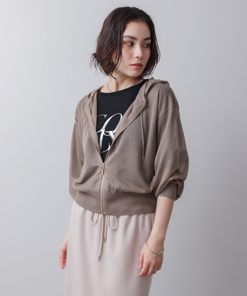 シアーラメフードニット