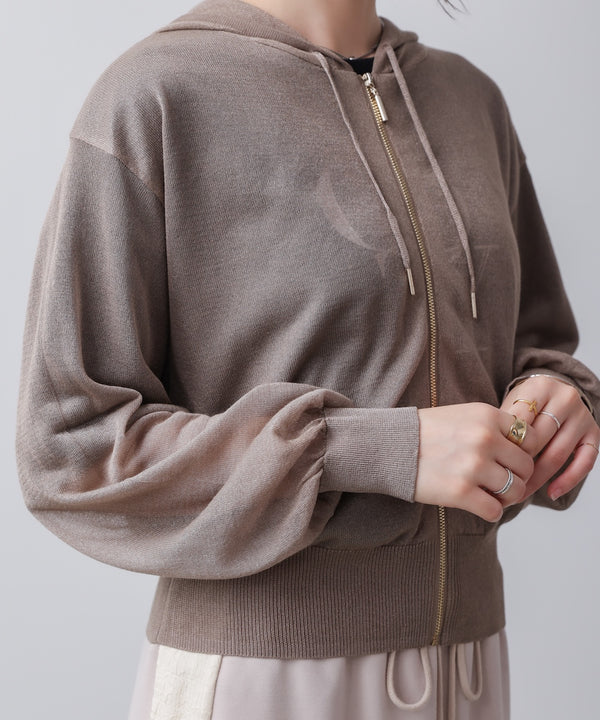 シアーラメフードニット