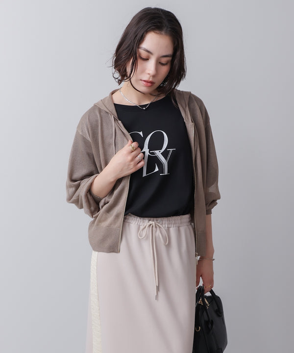 シアーラメフードニット