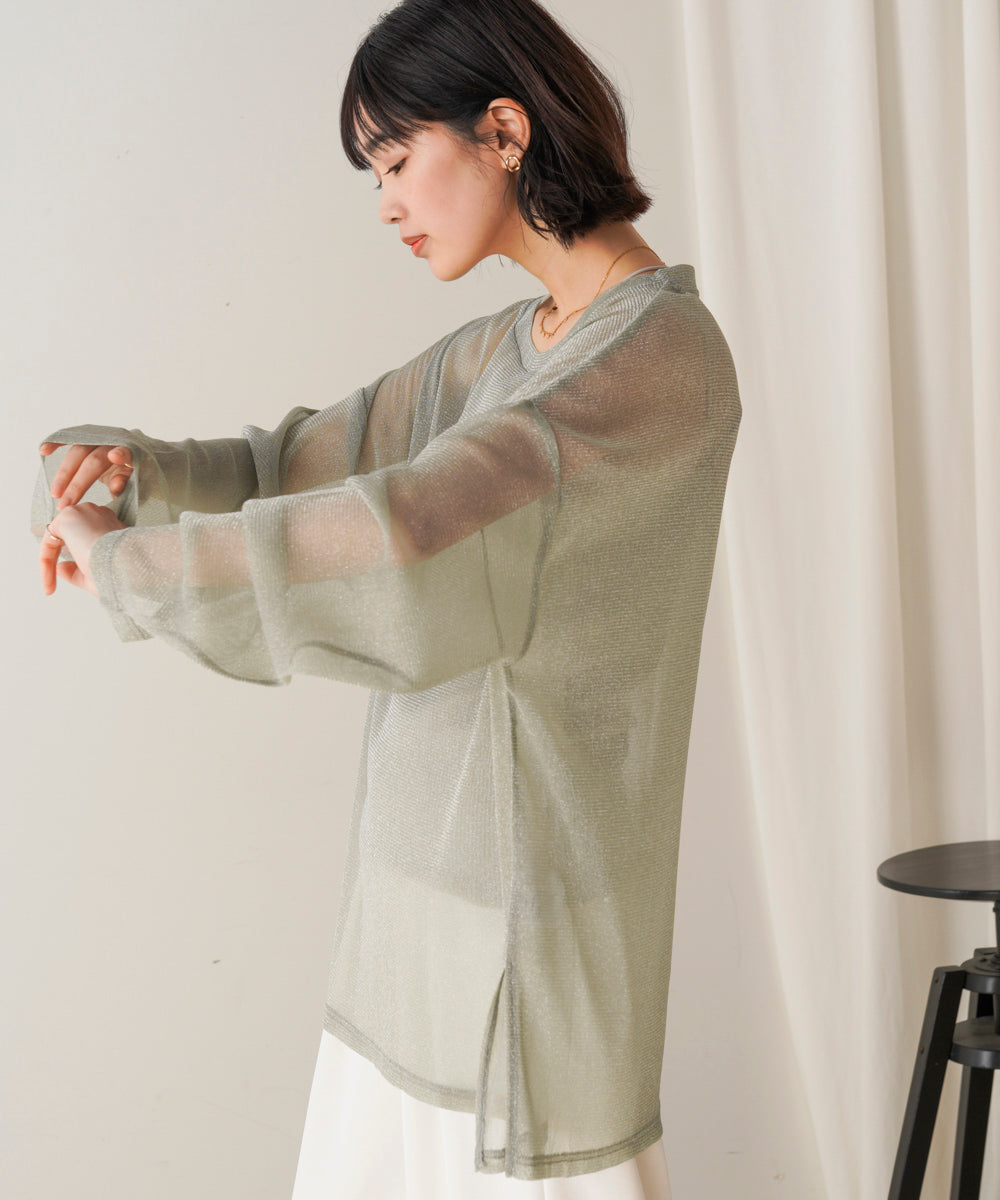 オーバーサイズラメシアートップス