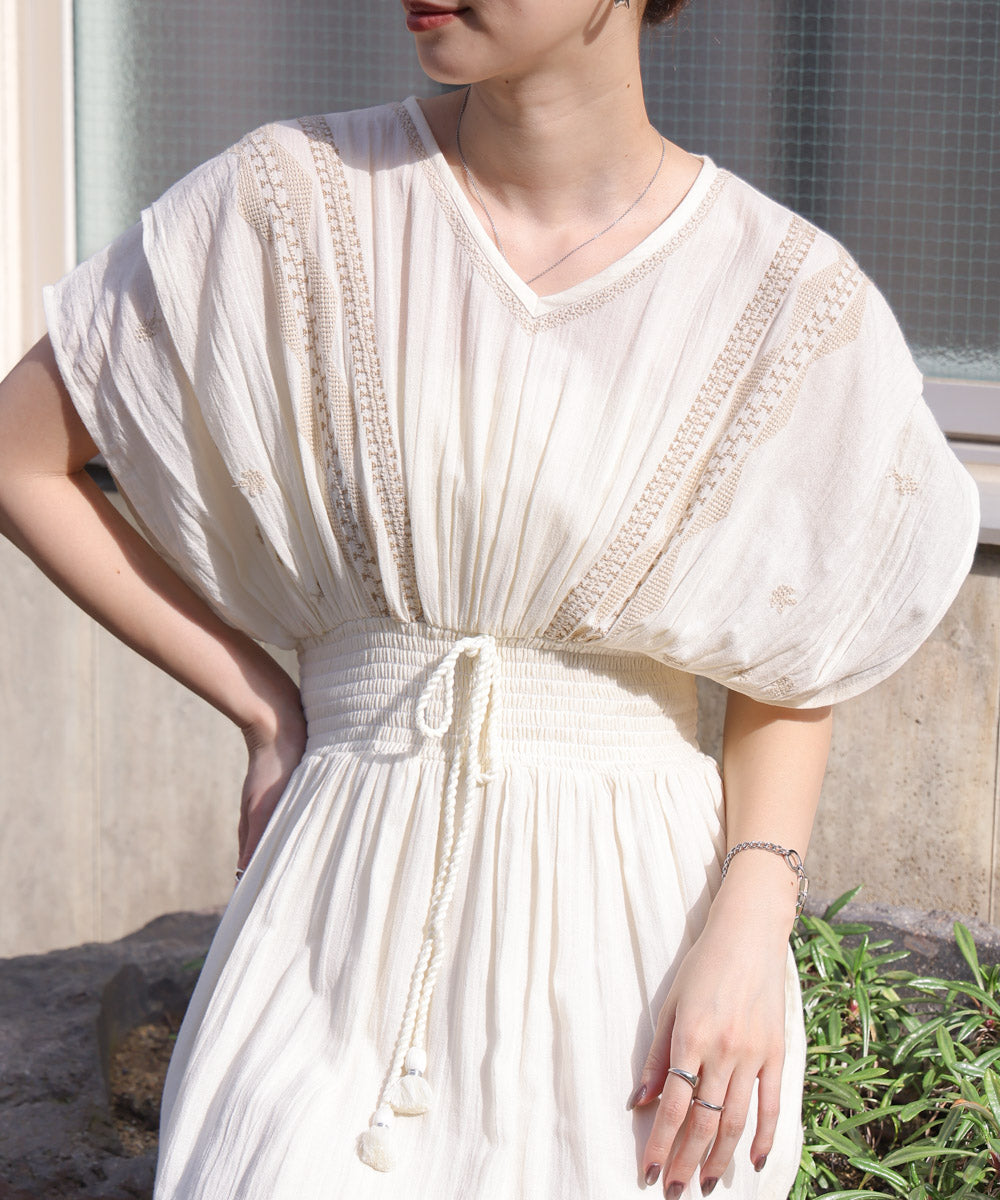 【S・Mサイズ展開】フロント刺繍ウエストシャーリングワンピース