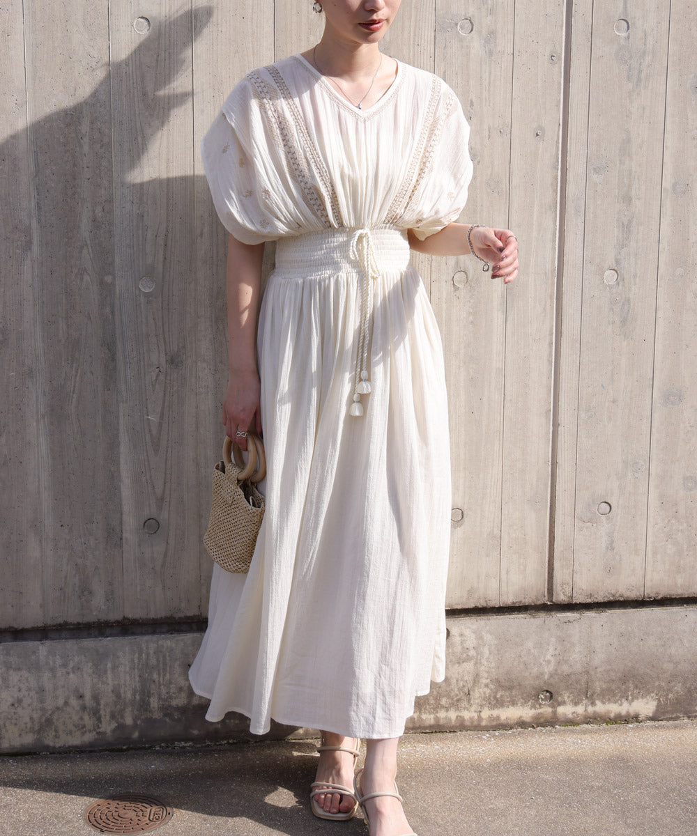 【S・Mサイズ展開】フロント刺繍ウエストシャーリングワンピース