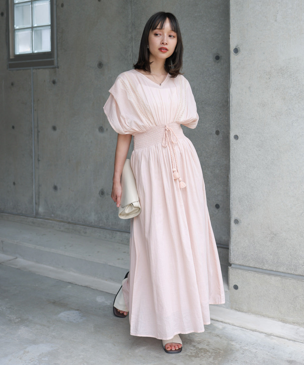 【S・Mサイズ展開】フロント刺繍ウエストシャーリングワンピース