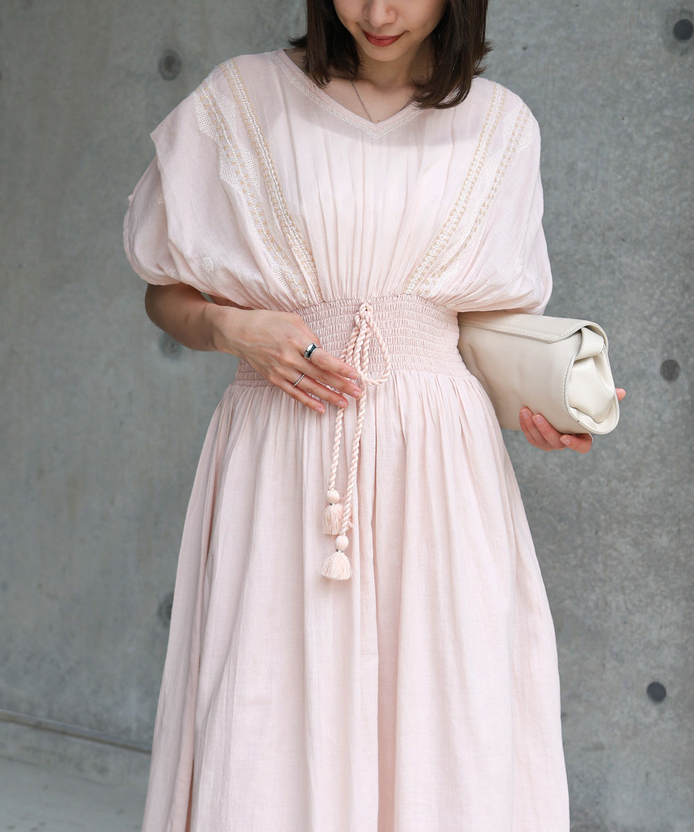 【S・Mサイズ展開】フロント刺繍ウエストシャーリングワンピース