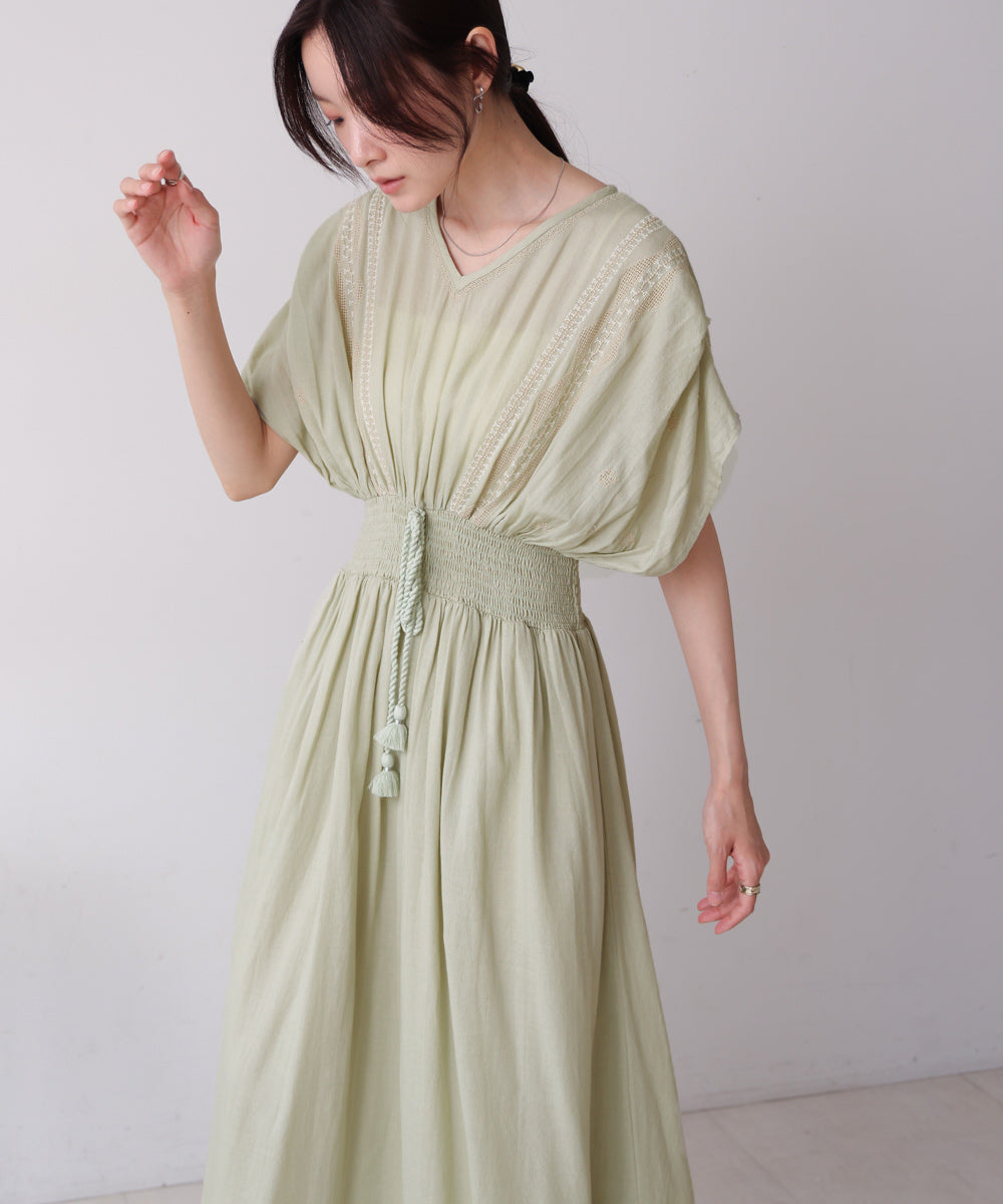 【S・Mサイズ展開】フロント刺繍ウエストシャーリングワンピース