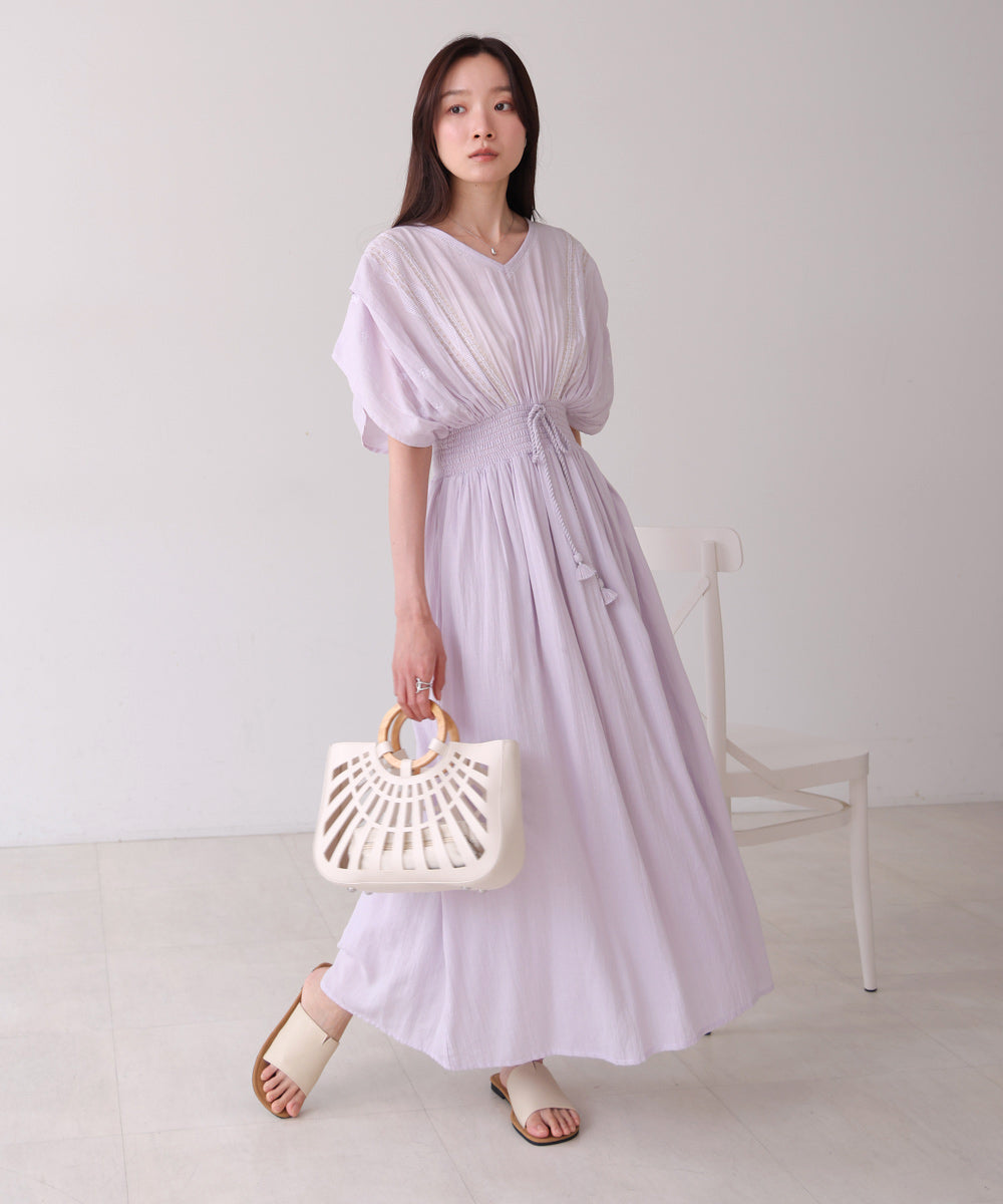 【S・Mサイズ展開】フロント刺繍ウエストシャーリングワンピース