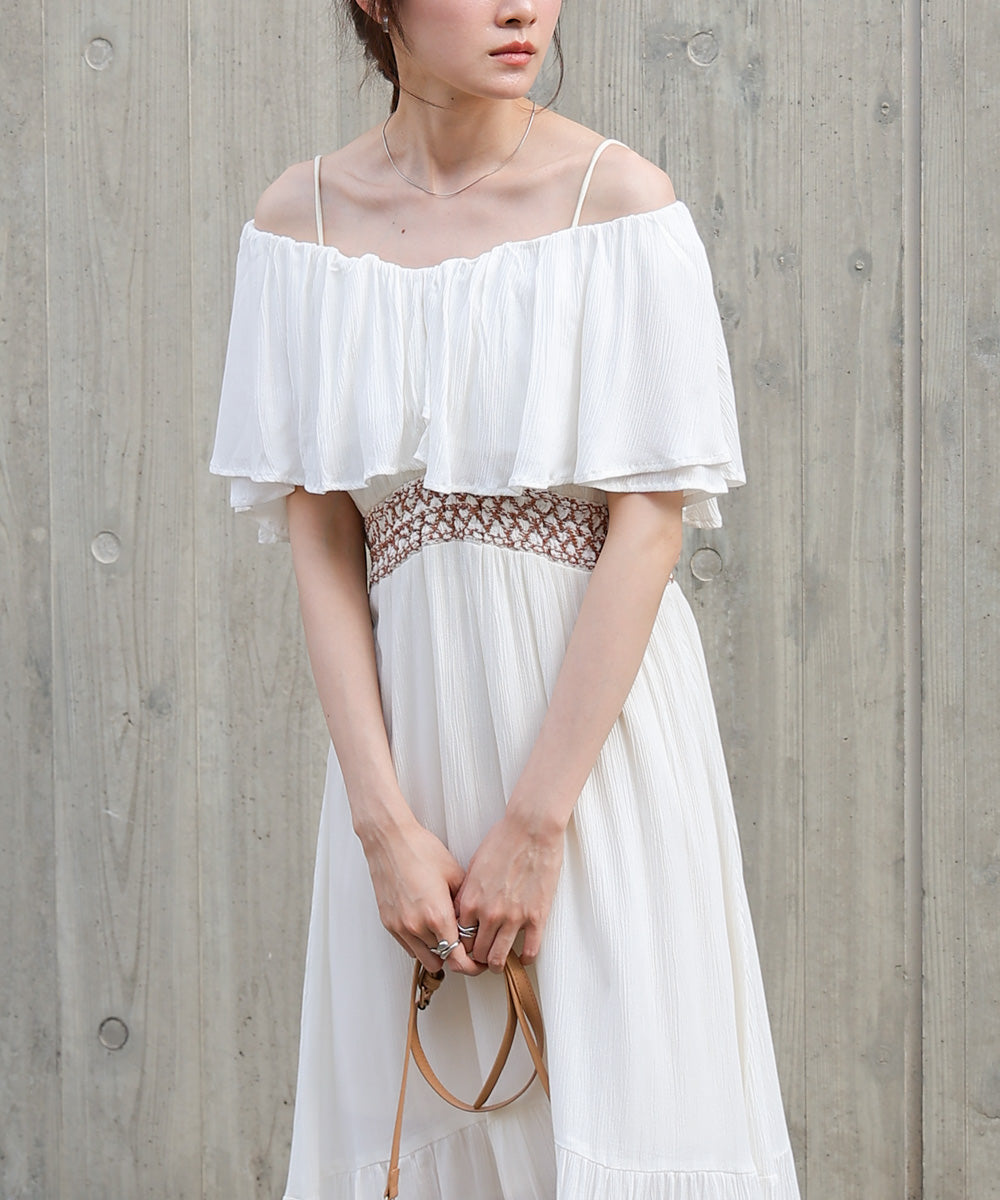 【S・Mサイズ展開】レーヨンクレープスモッキングワンピース