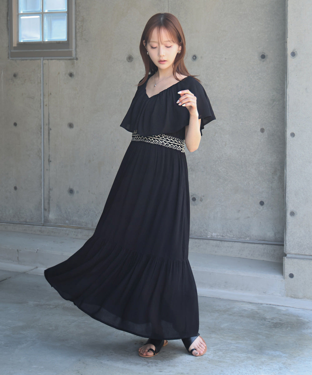 【S・Mサイズ展開】レーヨンクレープスモッキングワンピース