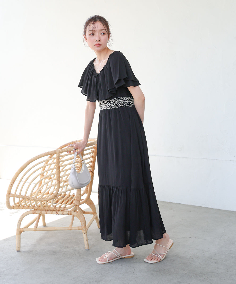 【S・Mサイズ展開】レーヨンクレープスモッキングワンピース