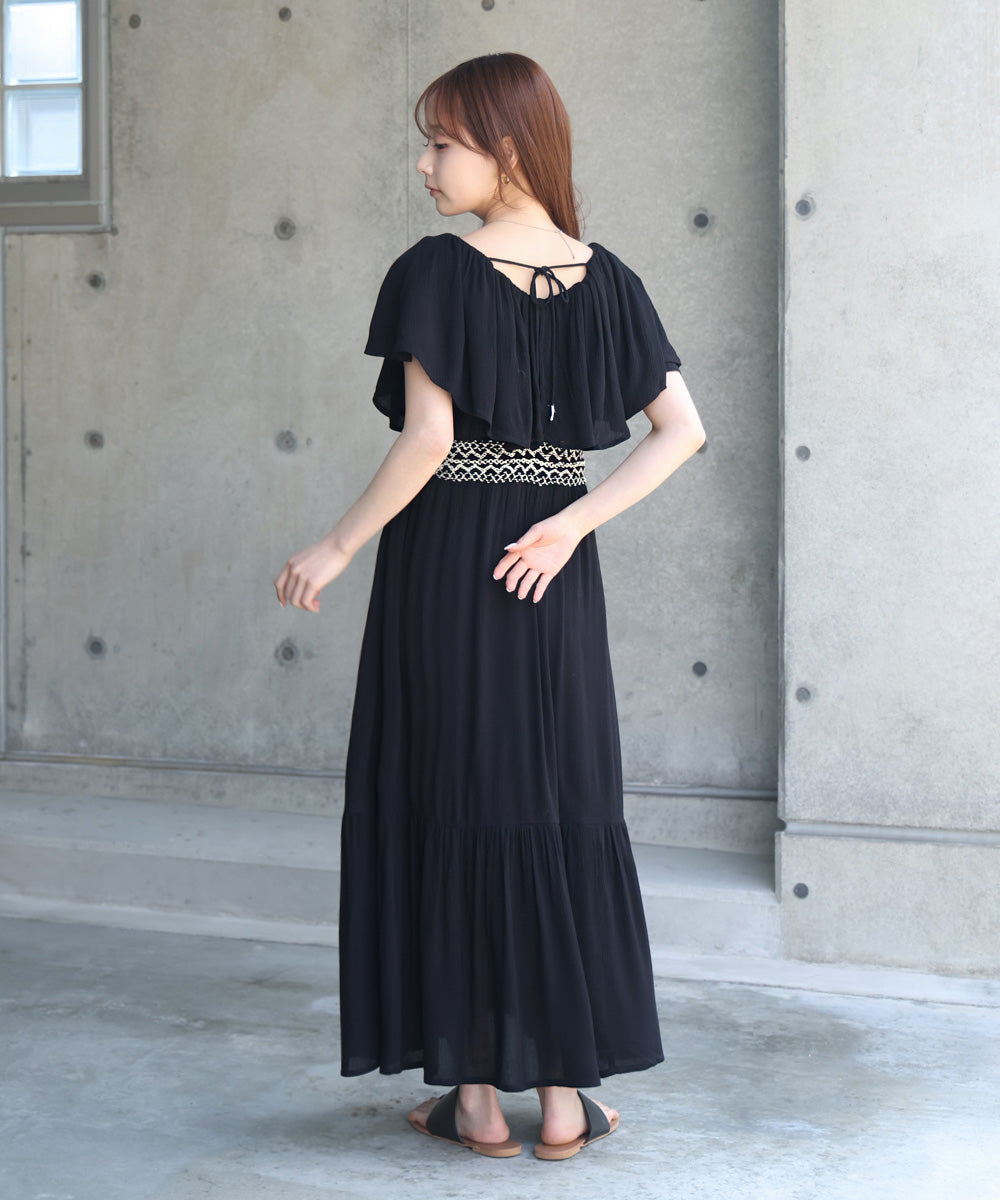 【S・Mサイズ展開】レーヨンクレープスモッキングワンピース
