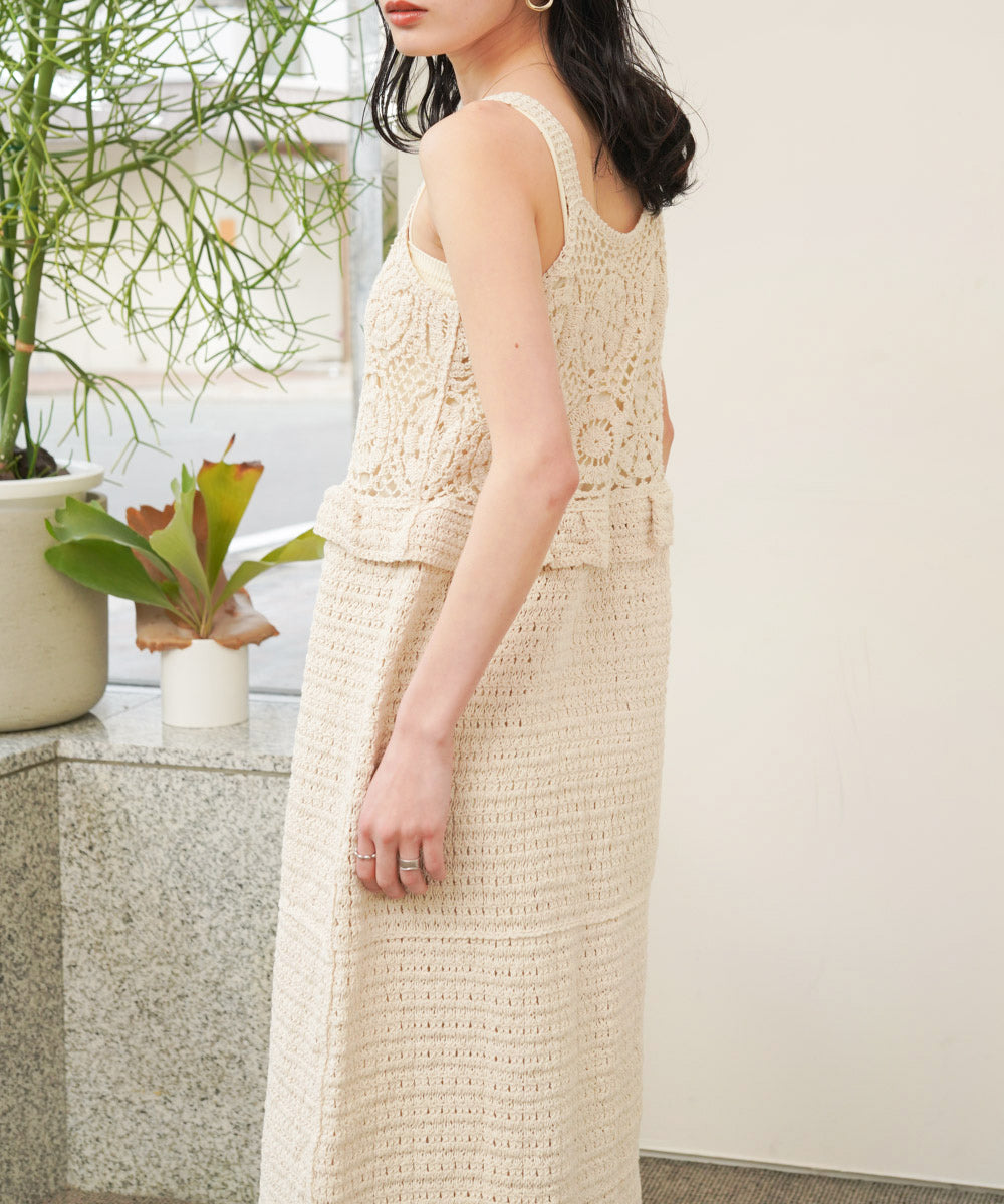 【S・Mサイズ展開】クロシェペプラムミックス編みワンピース