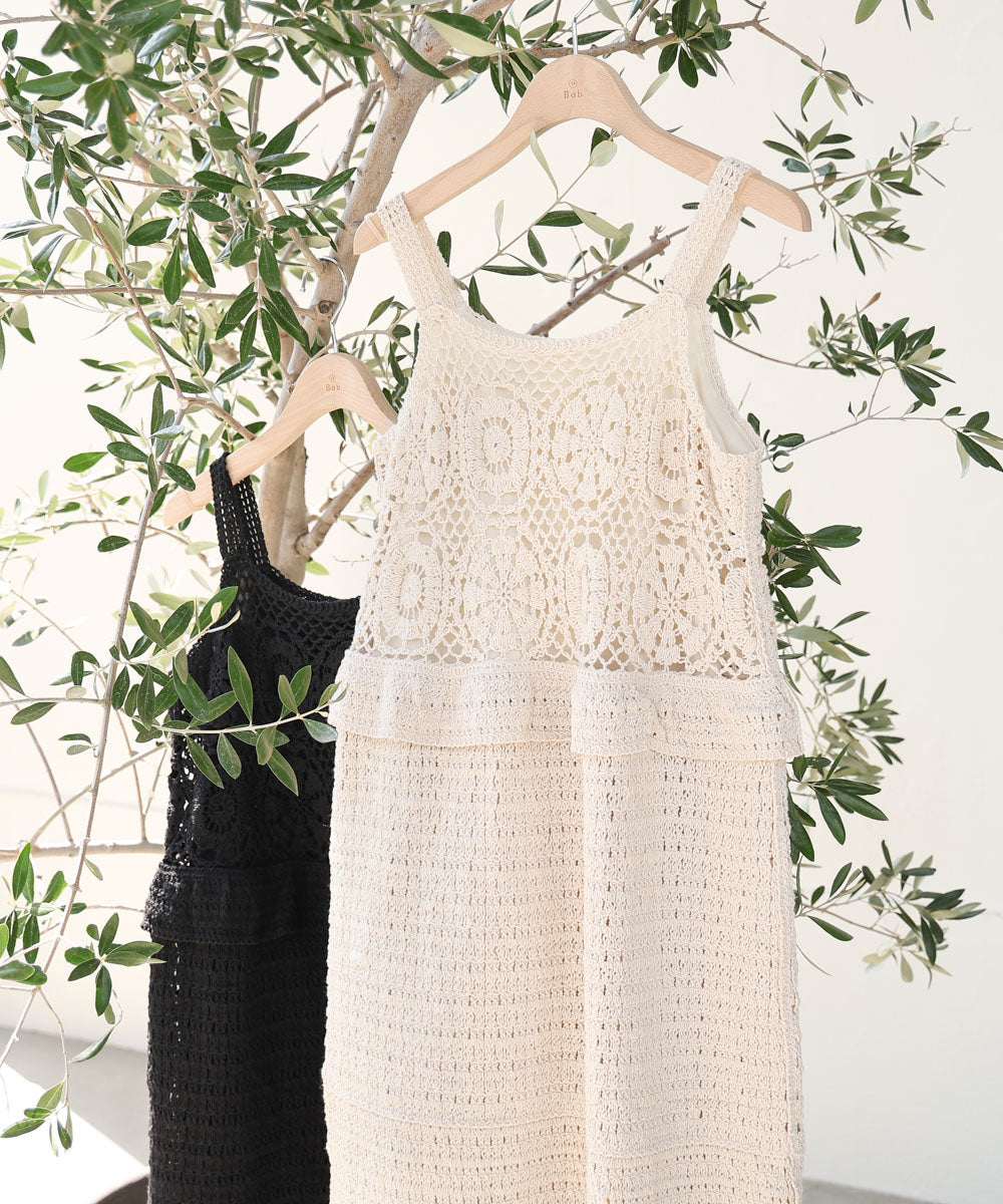 【S・Mサイズ展開】クロシェペプラムミックス編みワンピース