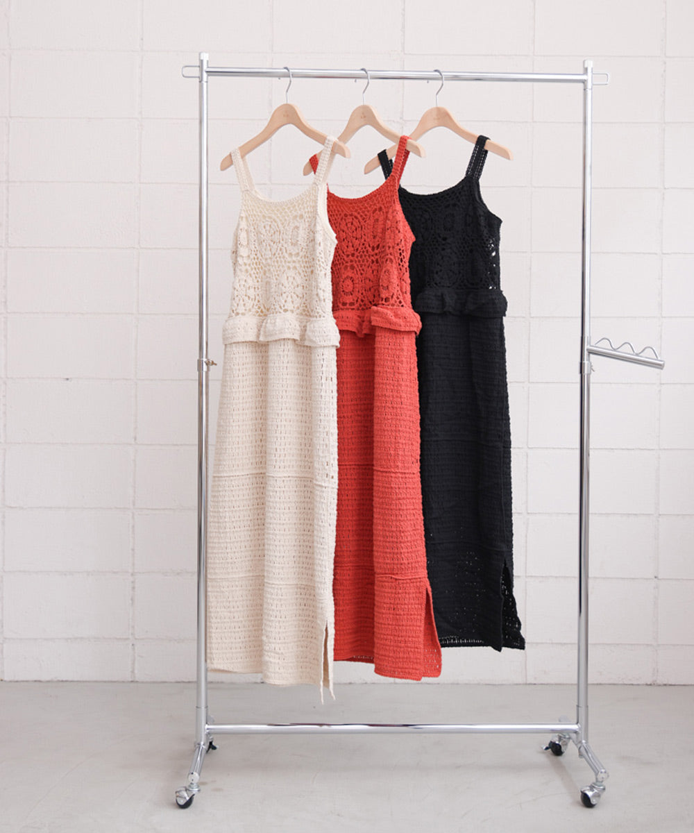 【S・Mサイズ展開】クロシェペプラムミックス編みワンピース