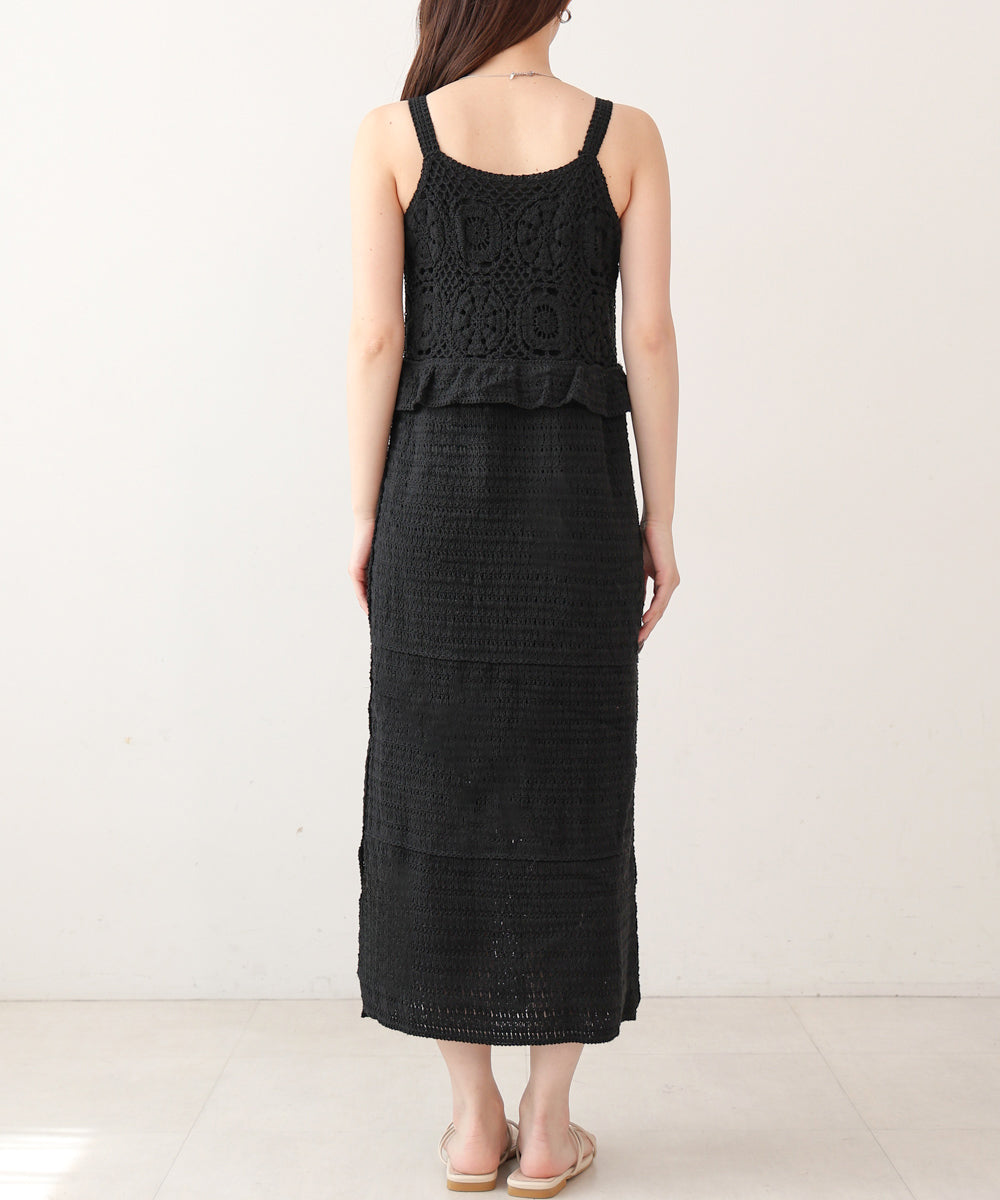 【S・Mサイズ展開】クロシェペプラムミックス編みワンピース