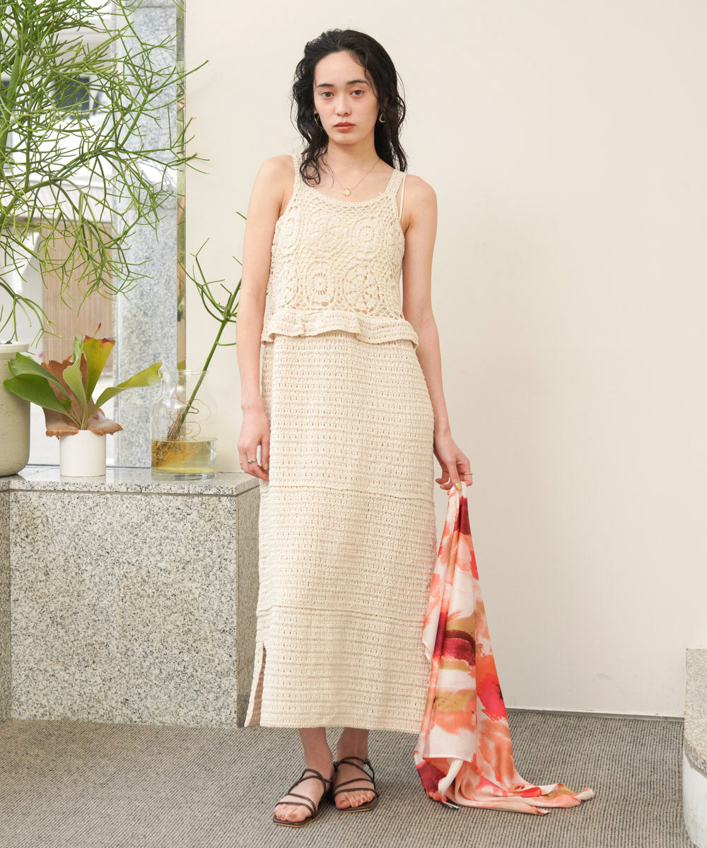 【S・Mサイズ展開】クロシェペプラムミックス編みワンピース