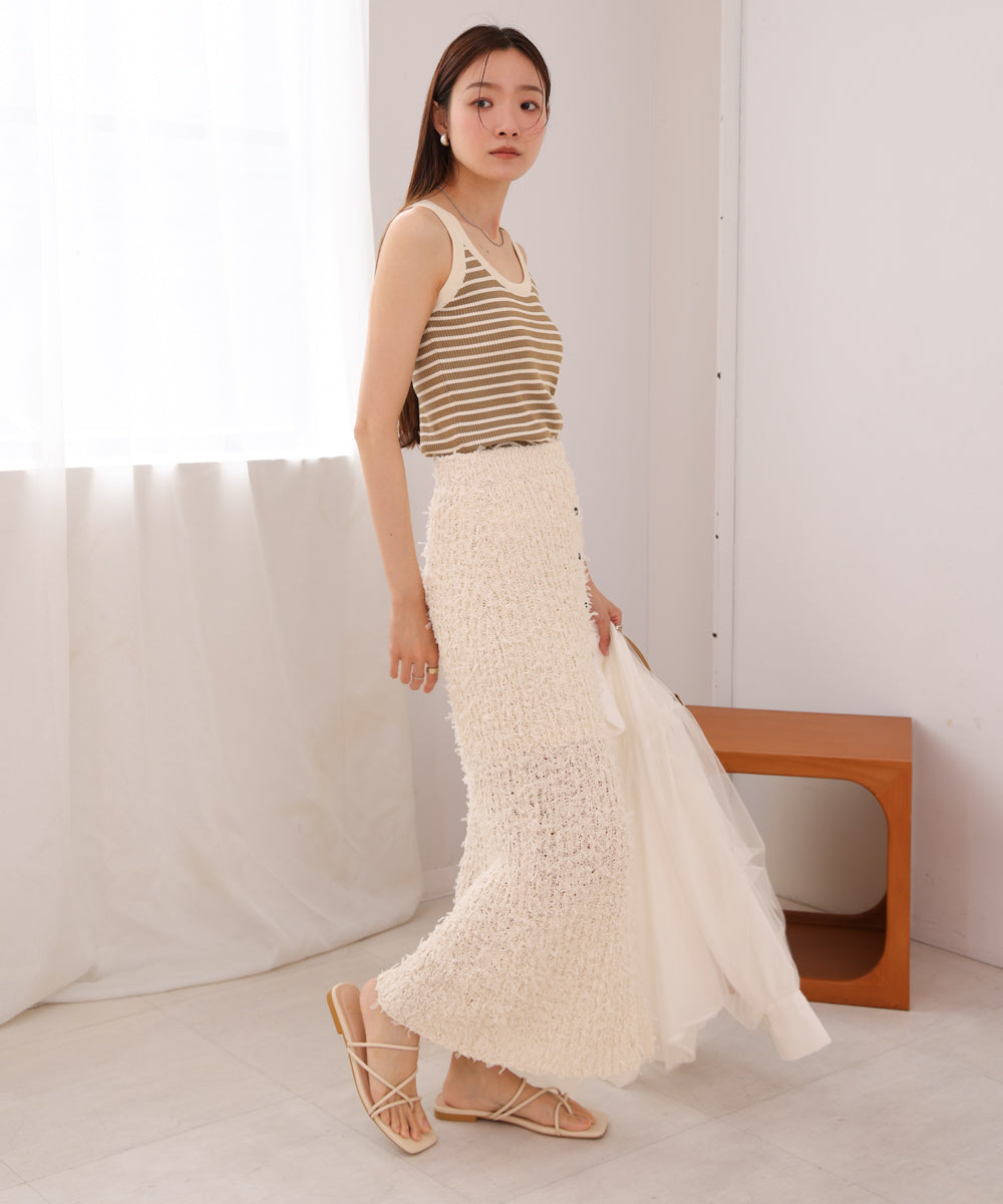 チュールリボンヤーン2WAYニットスカート