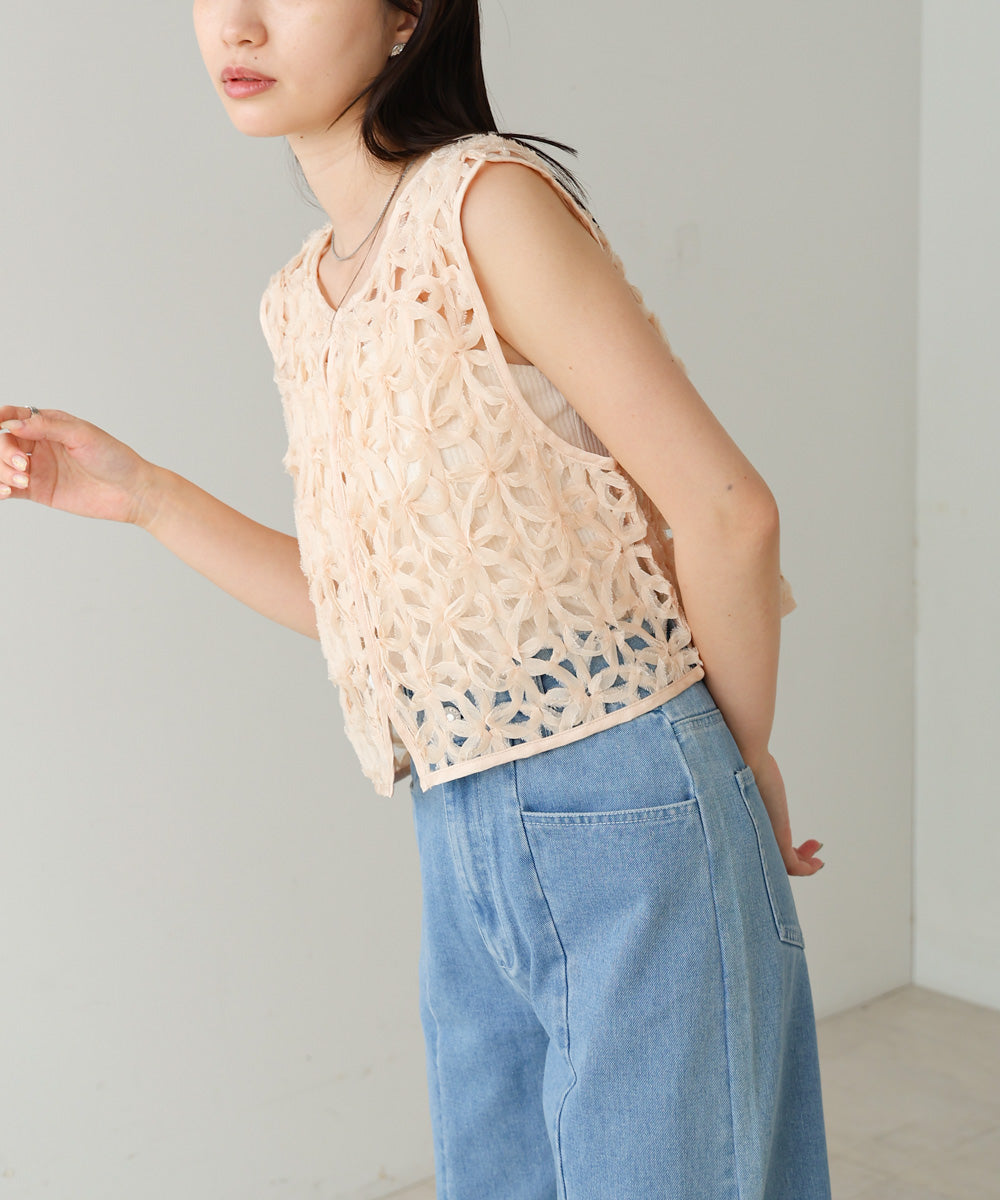 前後2WAYフラワーレースベスト