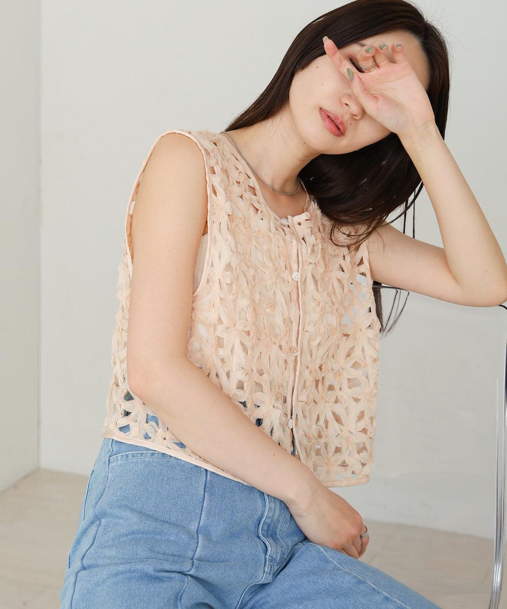 前後2WAYフラワーレースベスト
