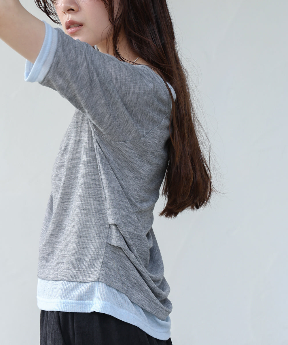 レイヤードオフショル風カットトップス