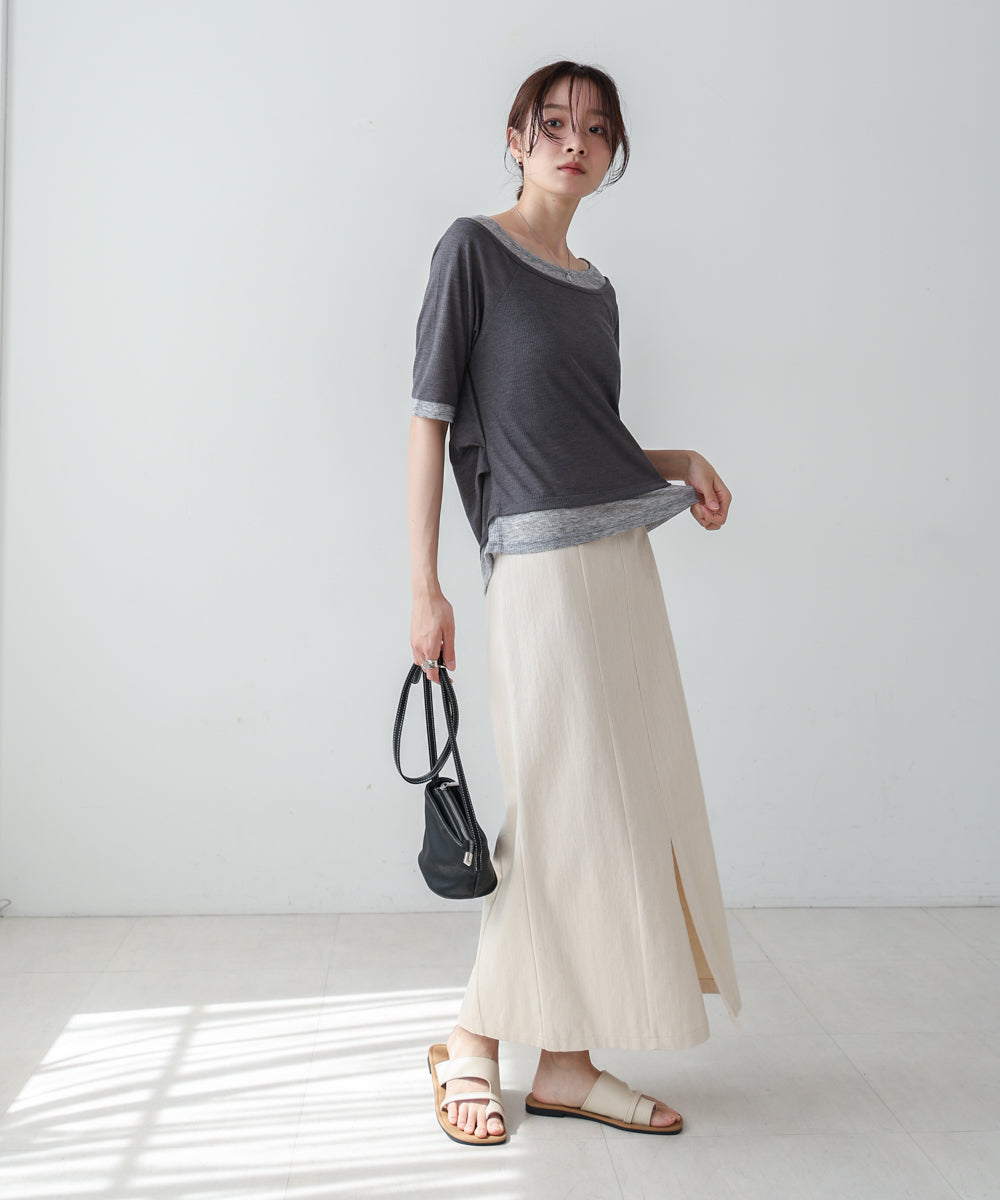 レイヤードオフショル風カットトップス