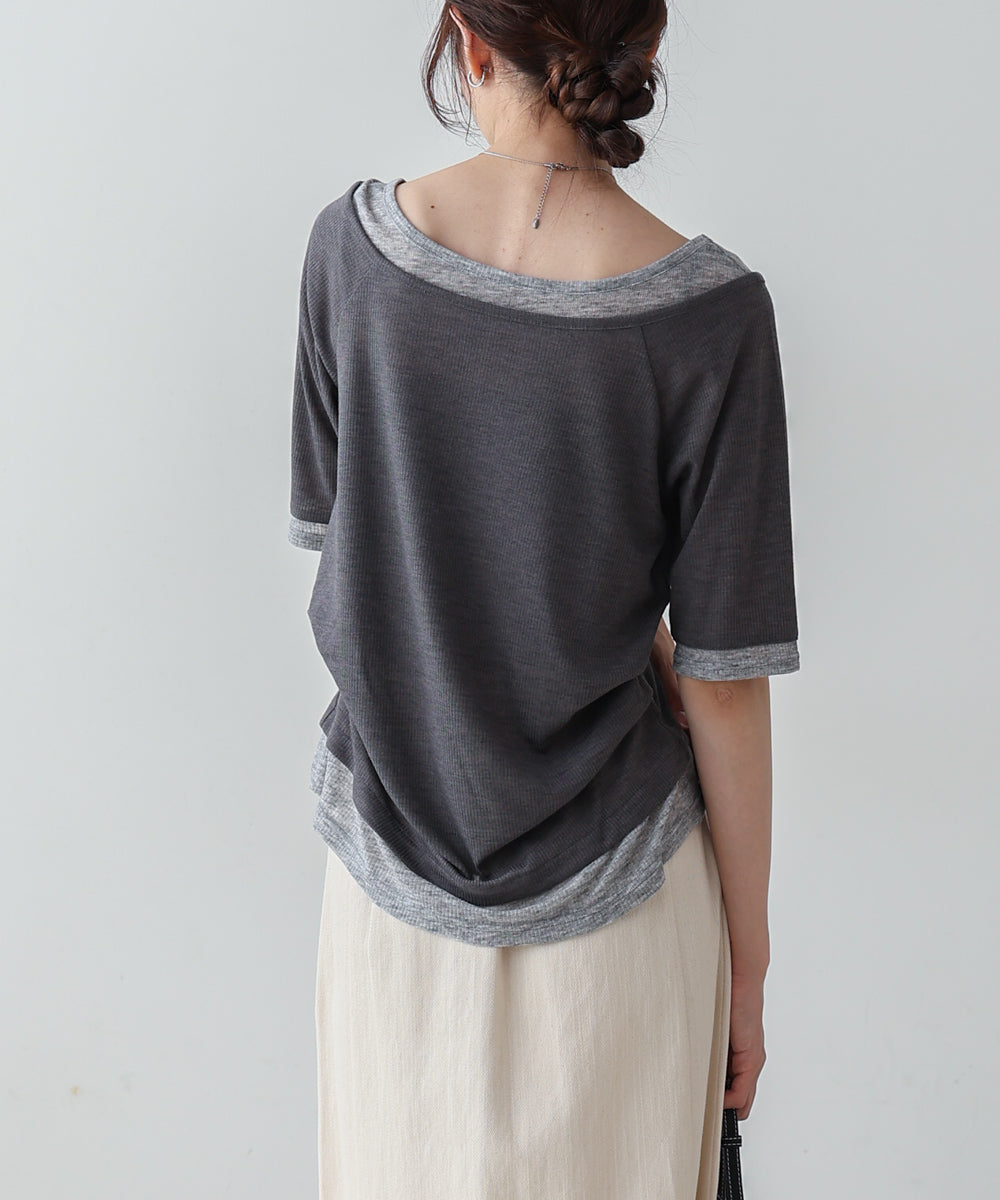 レイヤードオフショル風カットトップス
