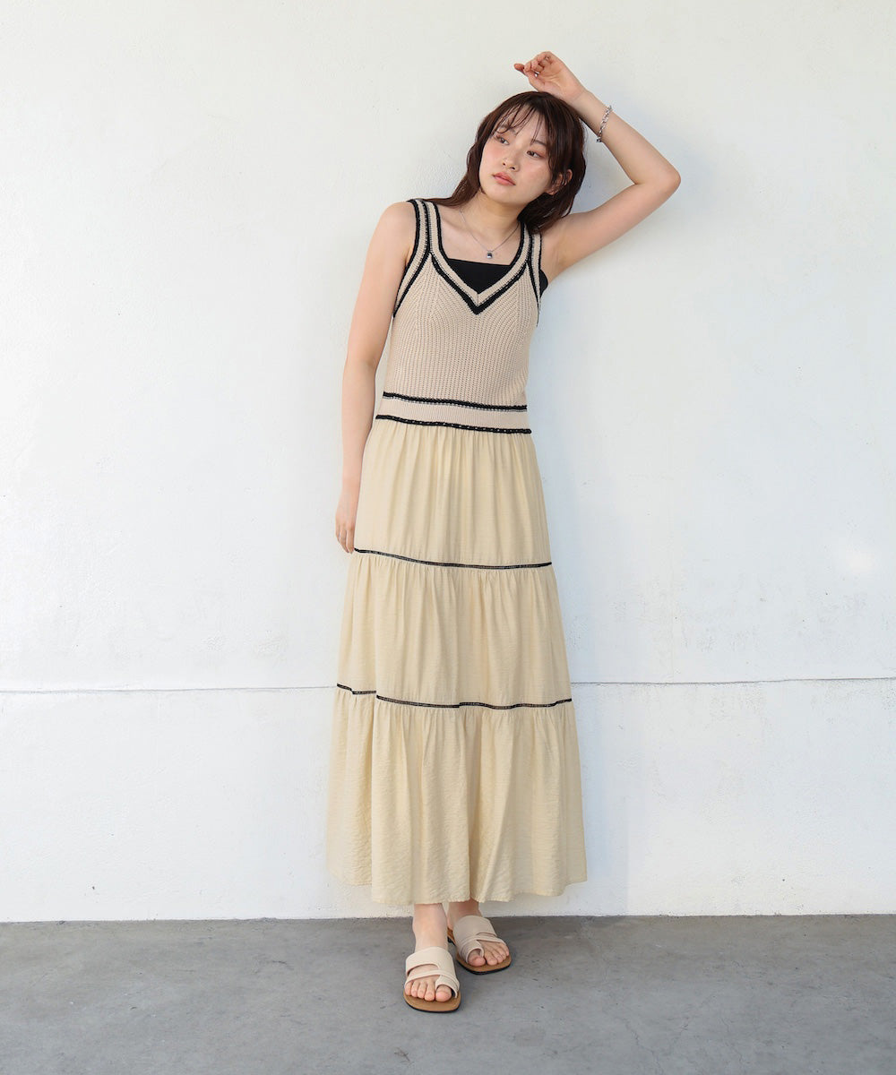 ニットドッキングティアードワンピース