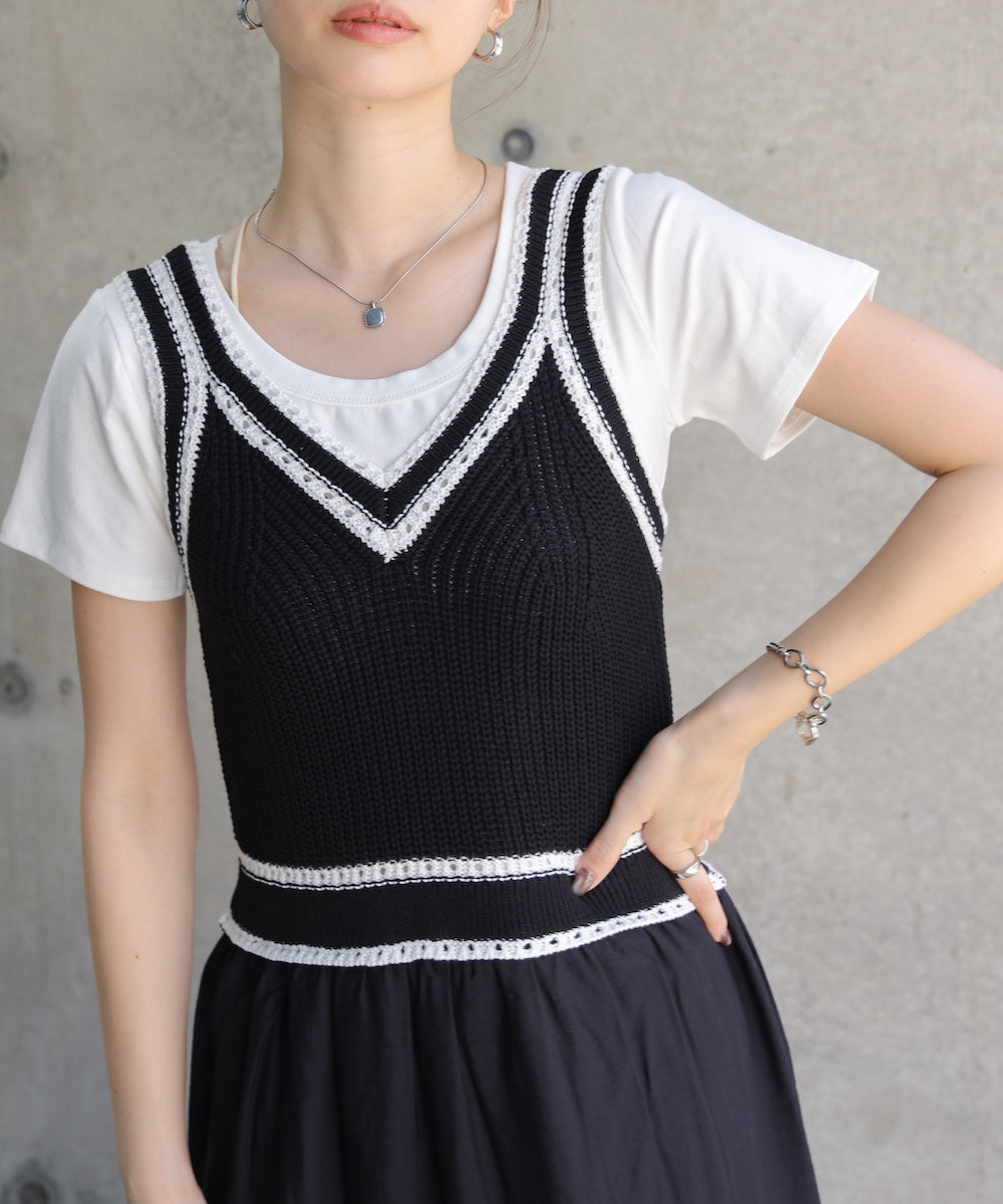 ニットドッキングティアードワンピース