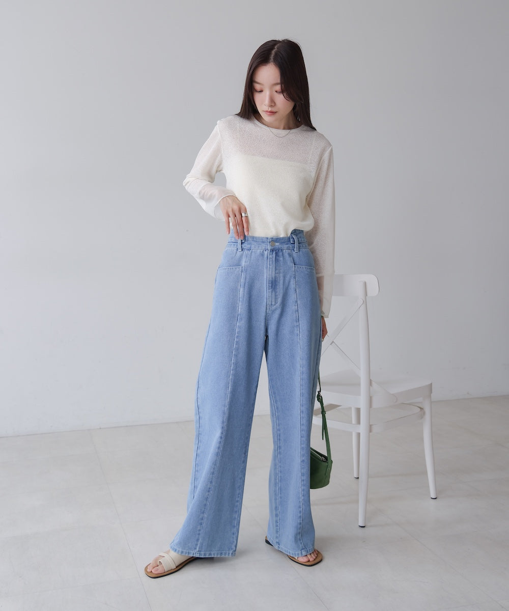 【S・M・Lサイズ展開】ウエスト切替デニムパンツ