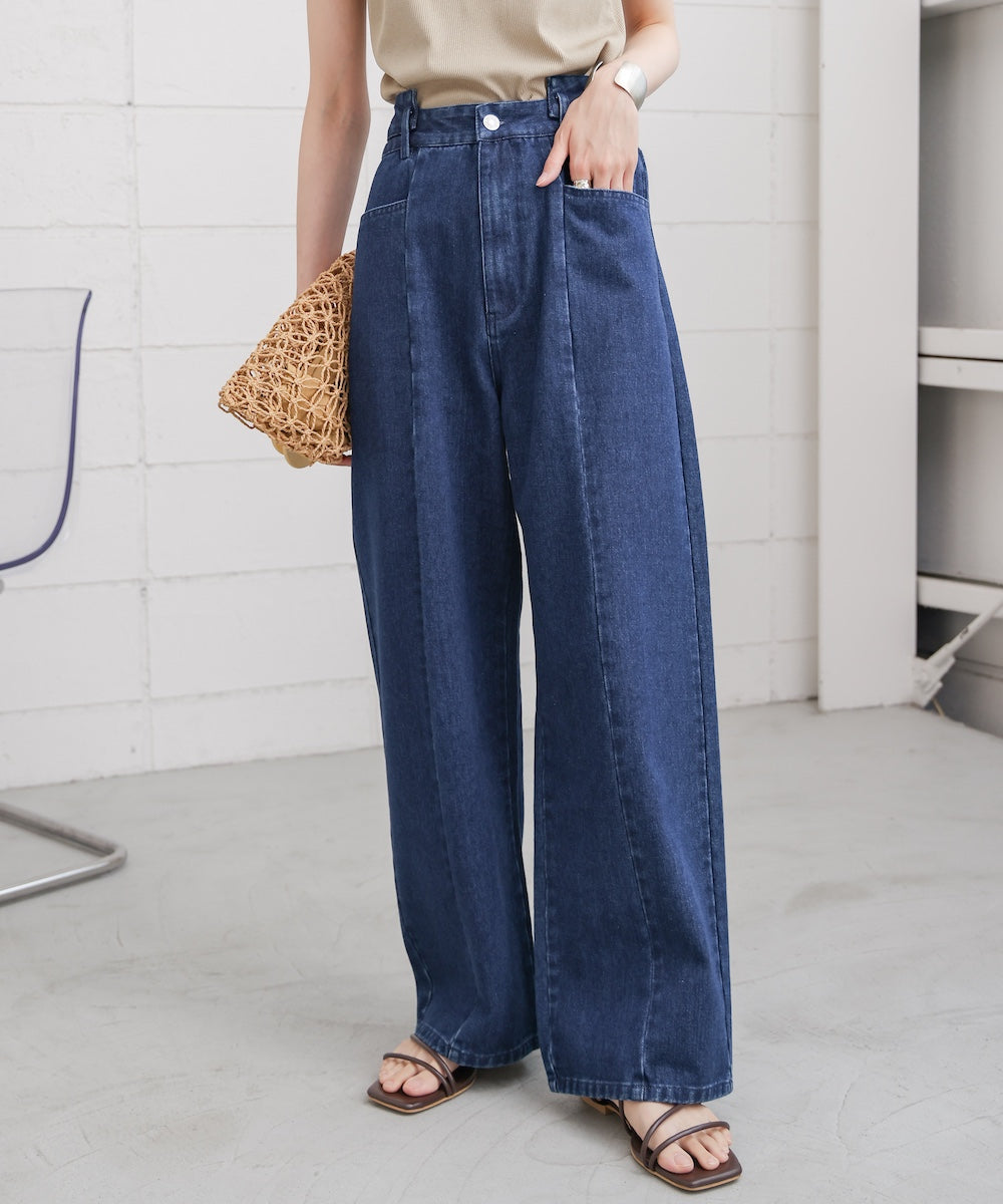 【S・M・Lサイズ展開】ウエスト切替デニムパンツ