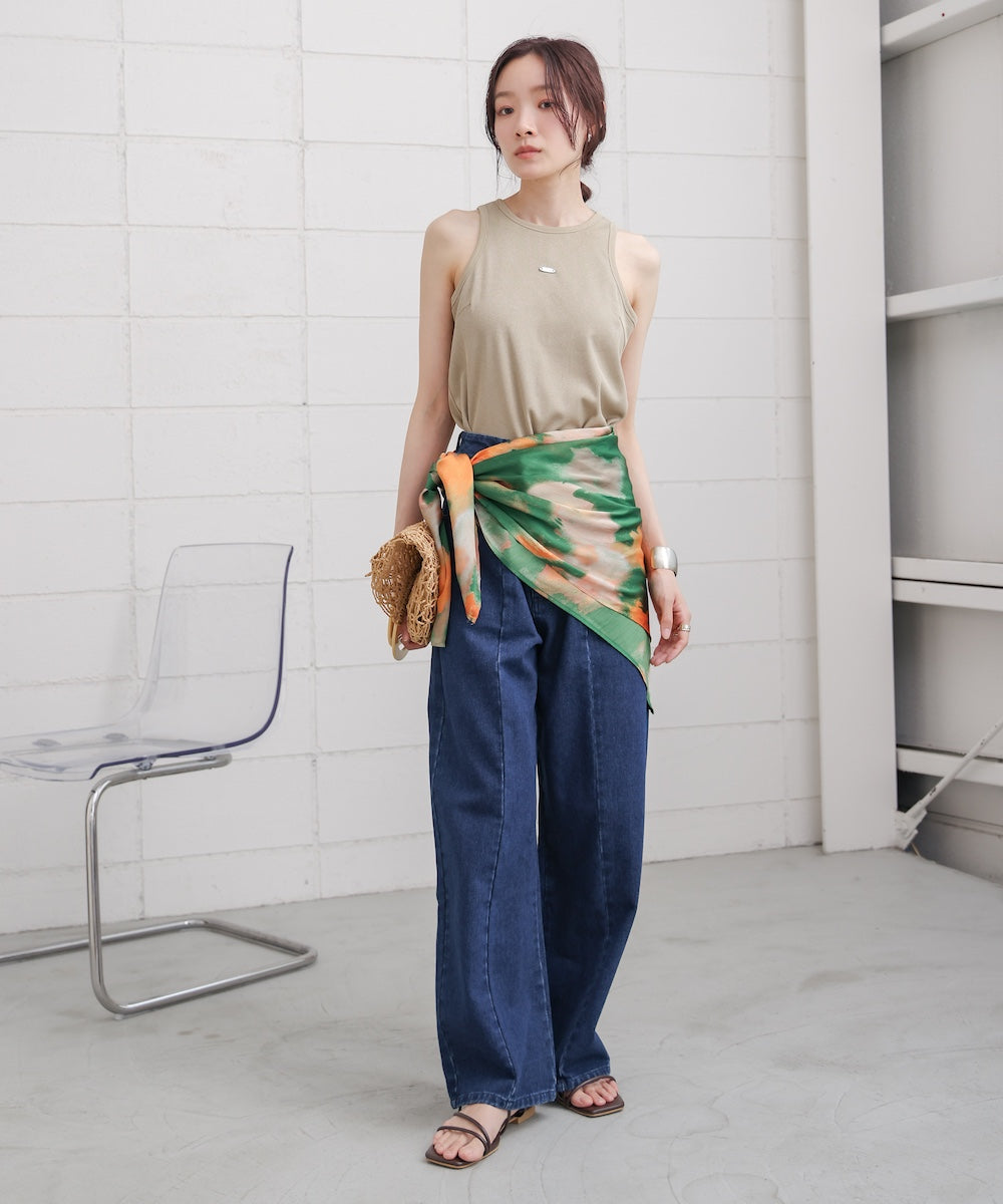 【S・M・Lサイズ展開】ウエスト切替デニムパンツ