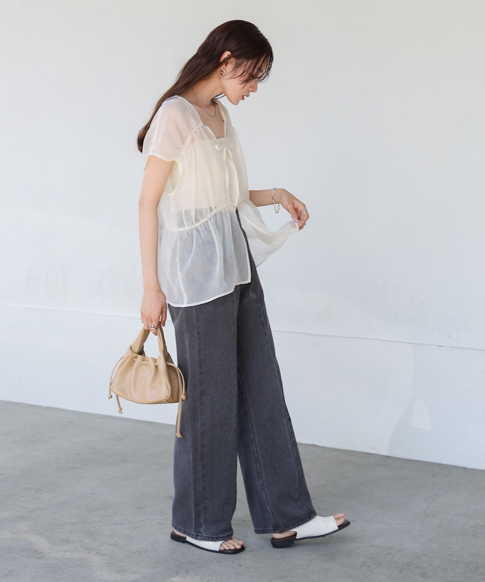 【S・M・Lサイズ展開】ウエスト切替デニムパンツ