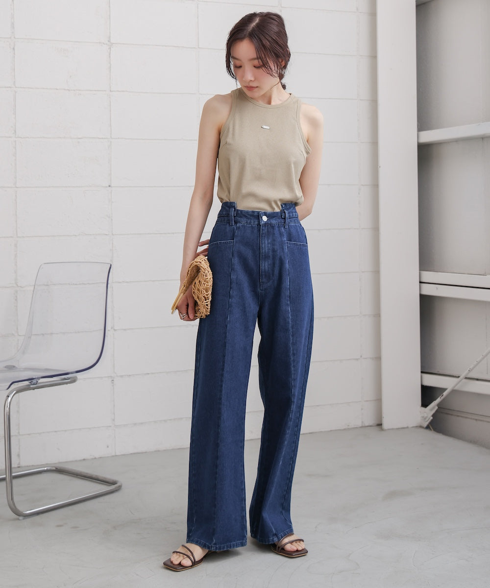 【S・M・Lサイズ展開】ウエスト切替デニムパンツ