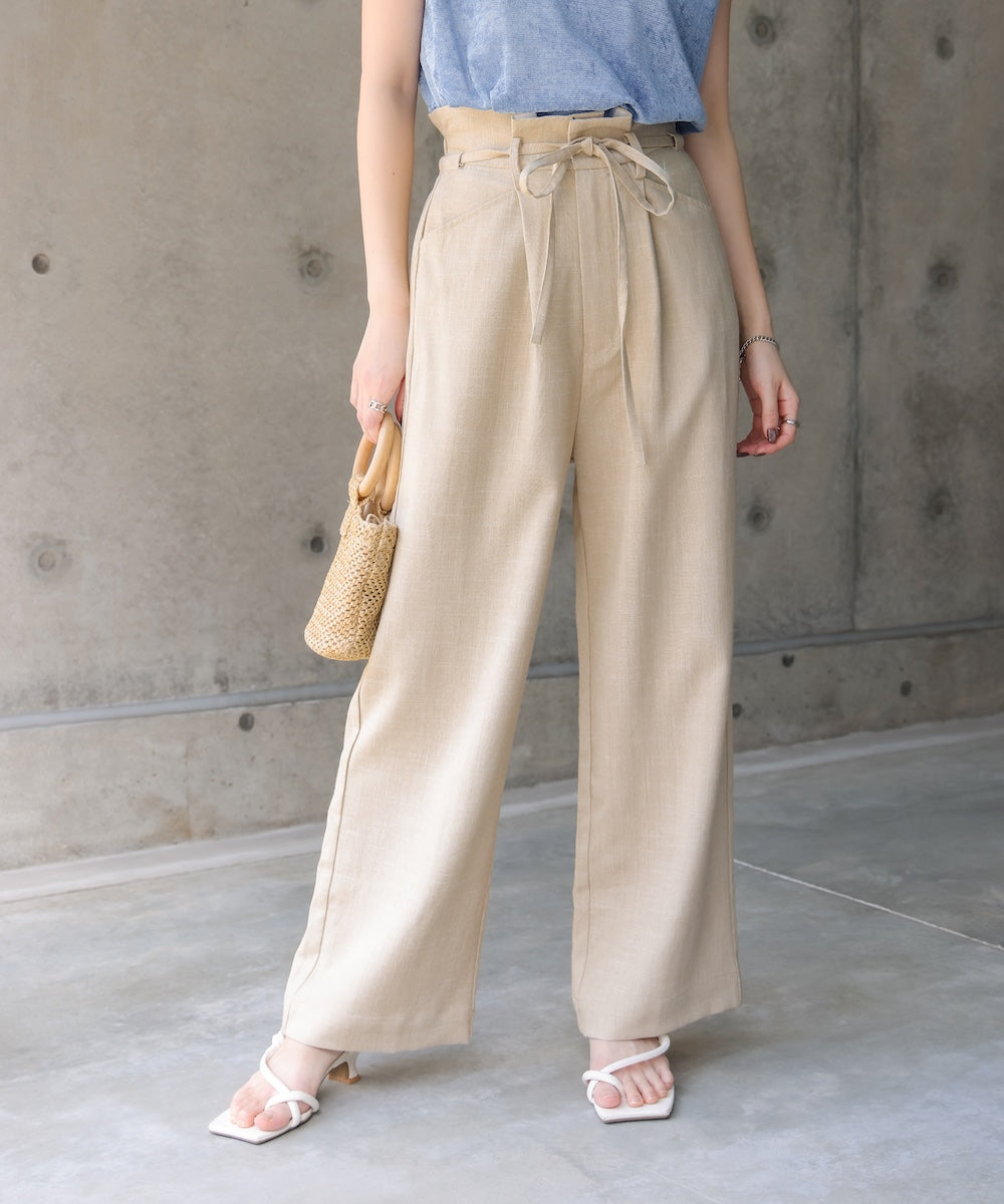 リネンライクウエストギャザーパンツ